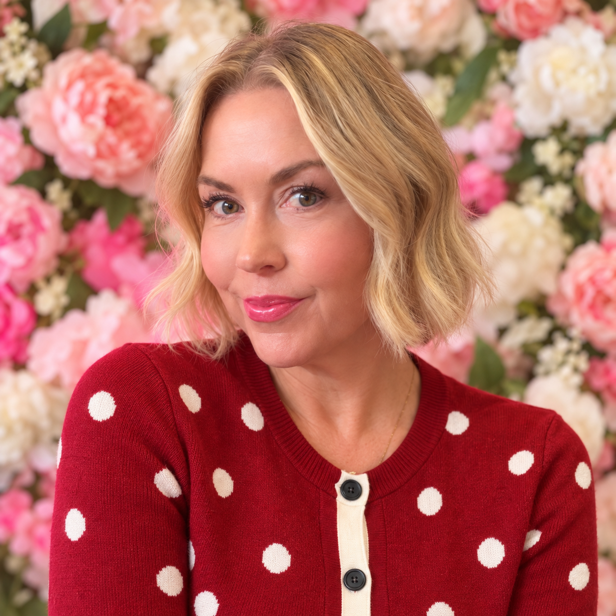 Carrie among peonies